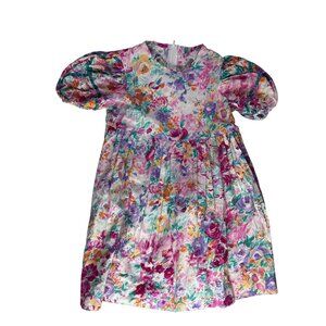 Vintage Kids Polly Flinders Girls Floral Cotton Dress 6X Made In USA Puff Sleeve